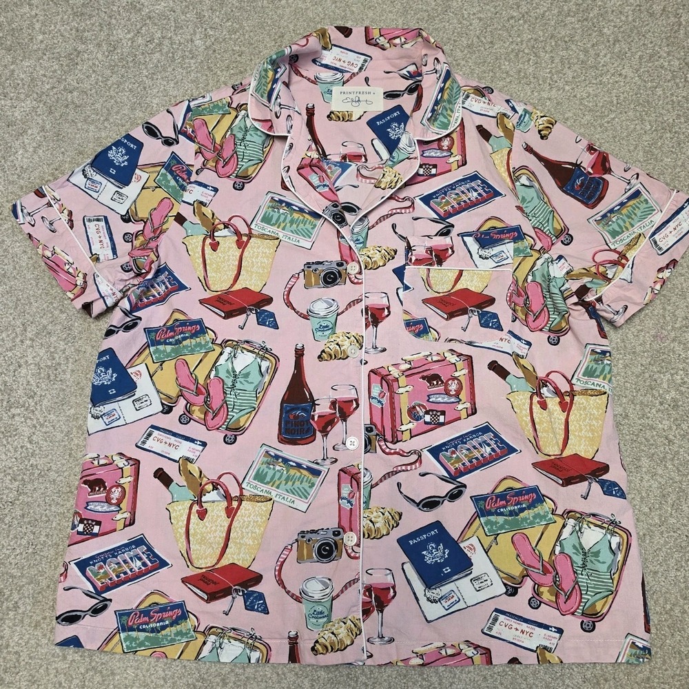 Printfresh x Emily Henry Happy Place Pink Emotional Baggage Short PJ Set Sz M - Picture 3 of 14